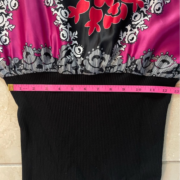 NY Collection Pink and Black Floral Blouse with Fitted Waist - Picture 7 of 9